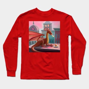 Red Dragon Eating Cake Long Sleeve T-Shirt